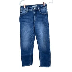 KanCan mid rise straight leg jeans size 1/24 medium wash raw hem